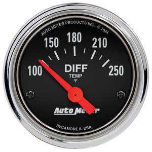 AutoMeter 2534 Autometer Traditional Chrome 2-1/16in 100-250 Deg F Electric Differential Temp Gauge