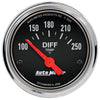 AutoMeter 2534 Autometer Traditional Chrome 2-1/16in 100-250 Deg F Electric Differential Temp Gauge