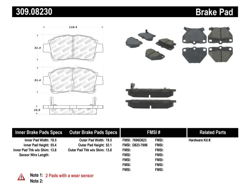 Stoptech 309.0823 Performance 00-05 Celica GT-S Rear Brake Pads