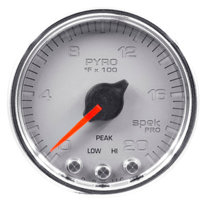 AutoMeter P31021 Autometer Spek-Pro Gauge Pyro. (Egt) 2 1/16in 2000f Stepper Motor W/Peak & Warn Slvr/Chrm