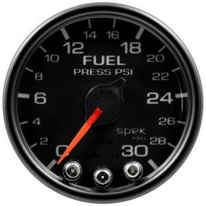 AutoMeter P31632 Autometer Spek-Pro Gauge Fuel Press 2 1/16in 30psi Stepper Motor W/Peak & Warn Blk/Blk