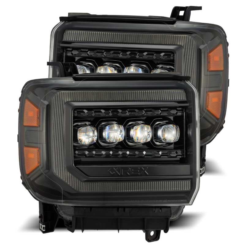 AlphaRex 880616 fits GMC 14-18 Sierra NOVA LED Proj Headlights Plnk Style Alpha Blk w/Activ Light/Seq Signal/DRL