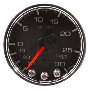 AutoMeter P30231 Autometer Spek-Pro Gauge Vac/Boost 2 1/16in 30Inhg-30psi Stepper Motor W/Peak & Warn Black/Chrome