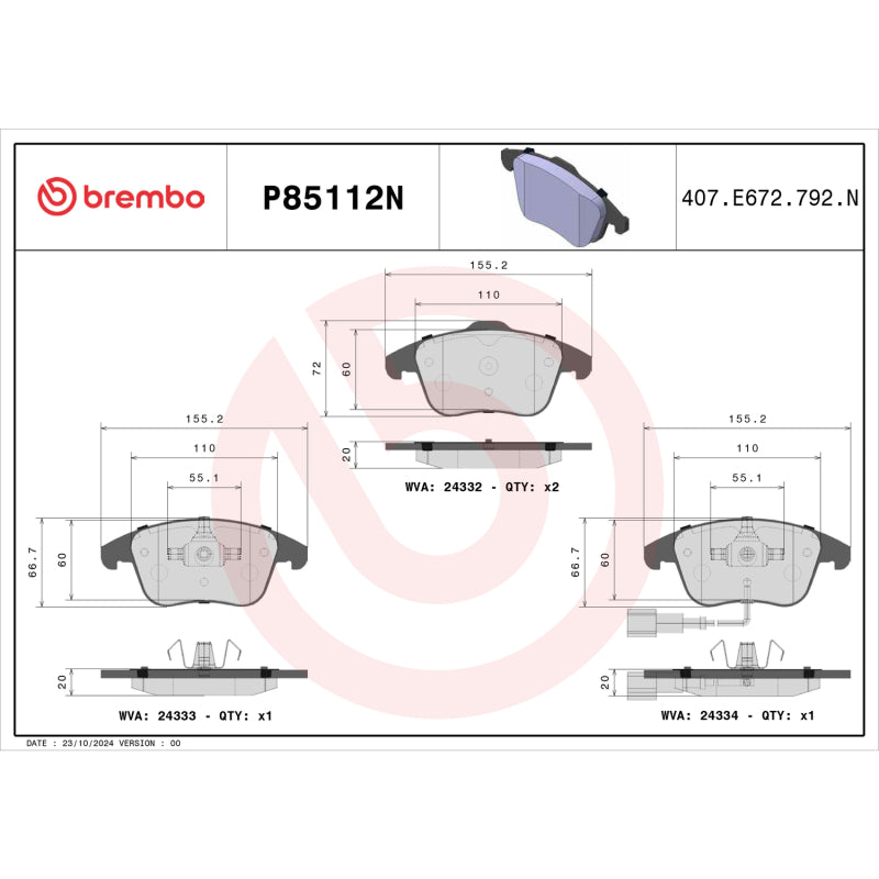 Brembo OE P85109N 2015 fits Volkswagen Tiguan/CC/Passat/ Audi Q3 Quattro Rear NA