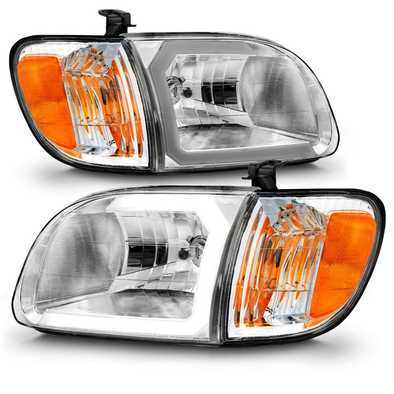 ANZO 111580 fits Toyota 00-04 Tundra (Reg/Acc Cab Only) Crystal Headlights w/Lgt Bar Chrome w/Corner Lights 2pc