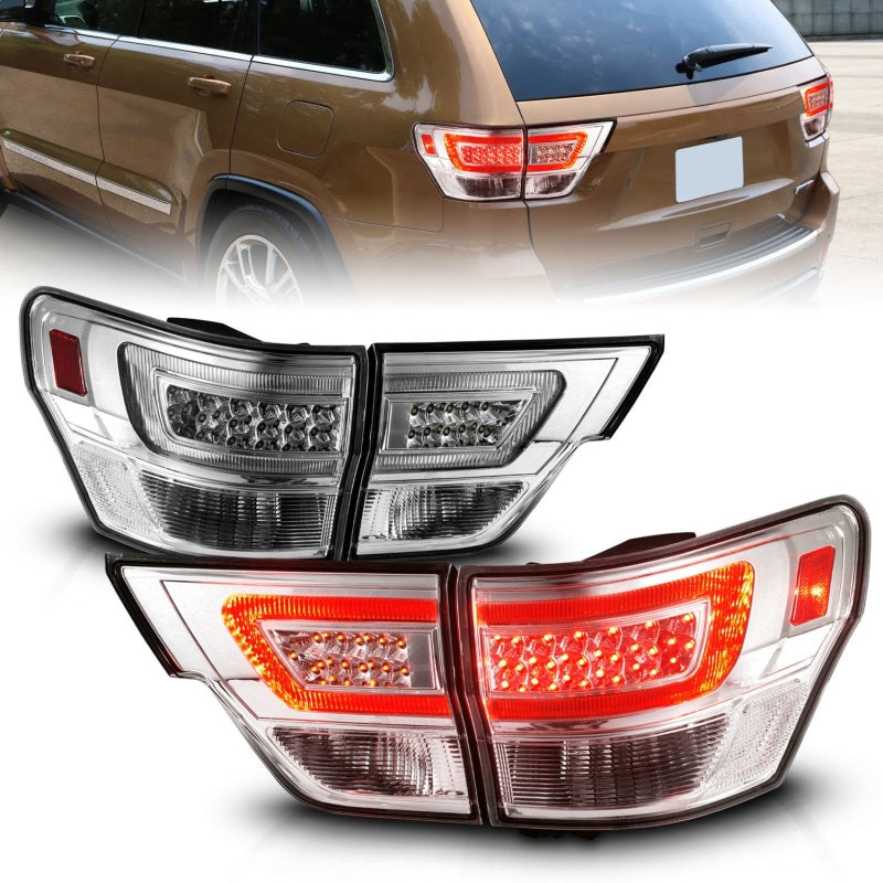 ANZO 311441 fits Jeep 11-13 Grand Cherokee LED Taillights w/ Lightbar Chrome Housing/Clear Lens 4pcs