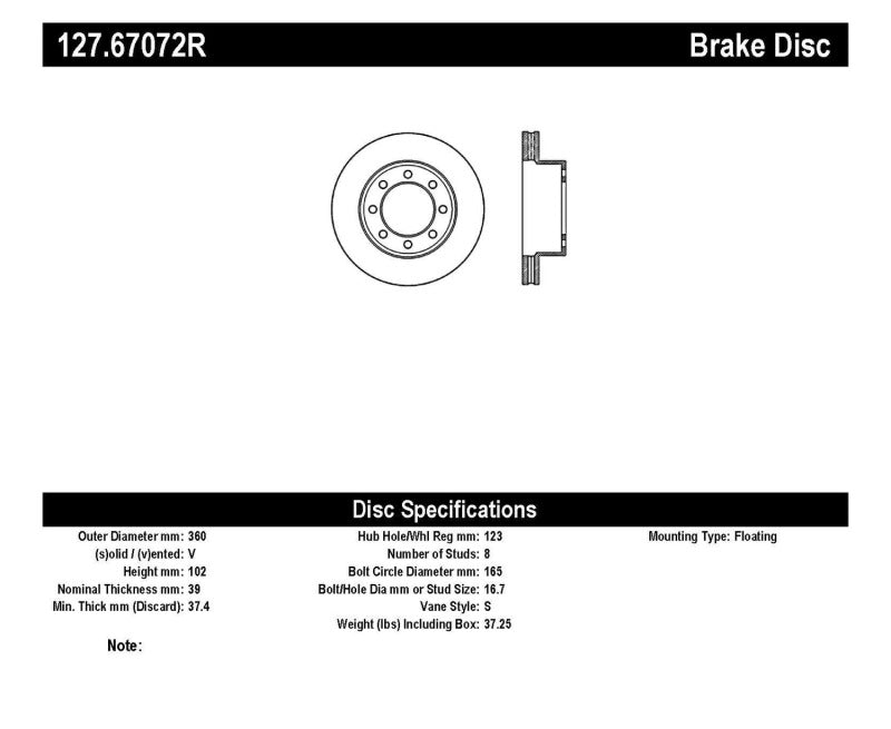 Stoptech 127.67072R Slotted & Drilled Sport Brake Rotor