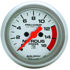 AutoMeter 4374 Autometer Ultra-Lite 52mm FSE 0-1600 PSI Nitrous Pressure Gauge