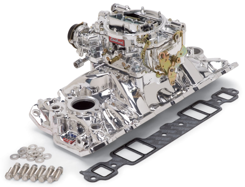 Edelbrock 2004 Manifold and Carb Kit Performer RPM Air-Gap fits SBC 1957-1986 Natural Finish