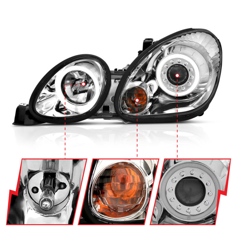 ANZO 121143 1905 fits Lexus 98-20 Gs300 Projector Headlights w/ Halo Chrome