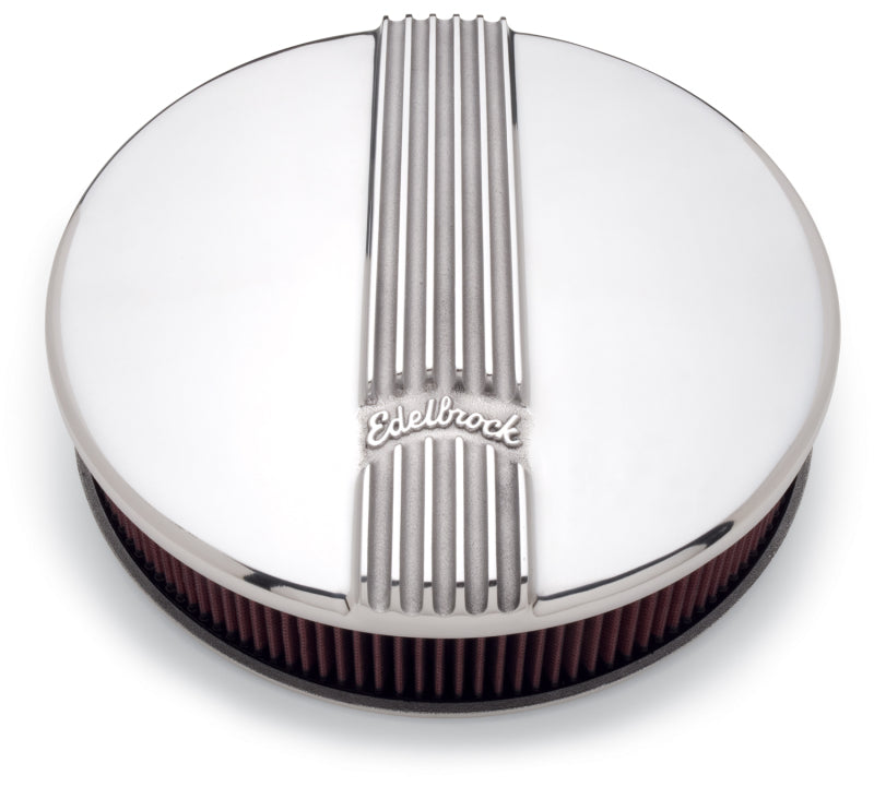 Edelbrock 4117 Air Cleaner Classic Series Round Aluminum Top Cloth Element 14In Dia X 3 9In Polished