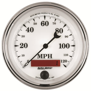AutoMeter 1287 AutoMeter Gauge Speedometer 3-3/8in. 120MPH Elec. Prog. W/ Lcd Odo Old Tyme Wht II