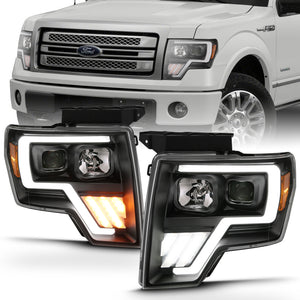 ANZO 111469 2009-2013 fits Ford F-150 Projector Light Bar G4 Switchback Headlights Black Amber