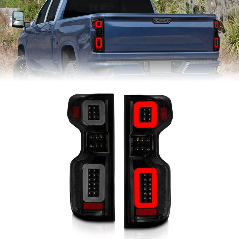 Anzo 311418 19-21 fits Chevy Silverado Work TruckFull LED Tailights Black Housing Smoke Lens G2 (w/C Light Bars)