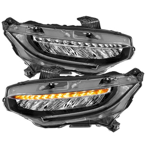 ANZO 121527 16-17 Honda Civic Projector Headlights Plank Style Black w/Amber/Sequential Turn Signal