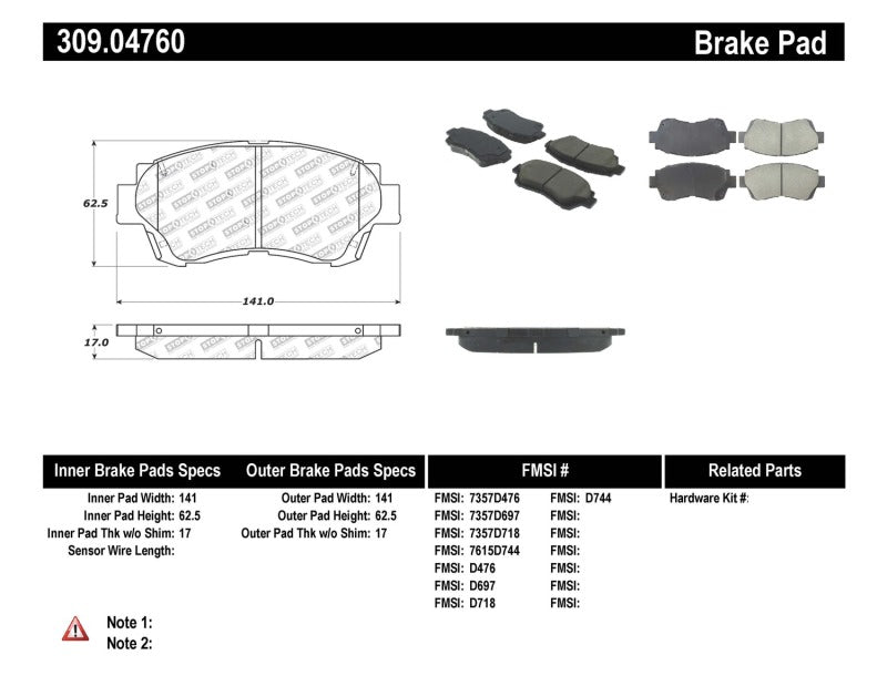 Stoptech 309.0476 Performance Brake Pads
