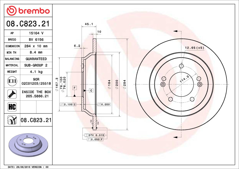 Brembo OE 08.C823.21 Brembo 20-22 fits Mercedes-Benz GLE350 Rear UV Coated Rotor