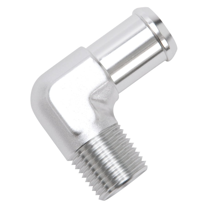 Edelbrock 8166 Hose End 90-Deg 1/2In NPT to 3/4In Barb Clear Anodize