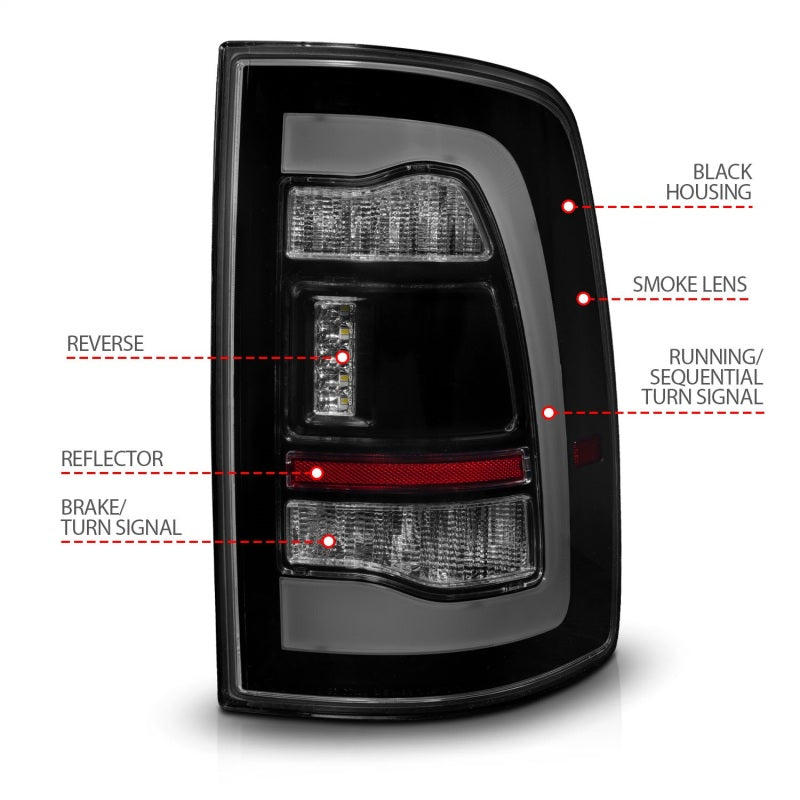 ANZO 311472 fits Dodge 09-18 Ram 1500 Sequential LED Taillights Smoke Black w/Switchback Amber Signal