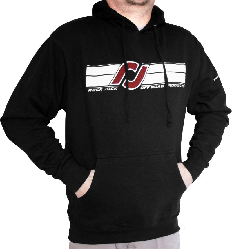 RockJock RJ-713001-L Hoodie Sweatshirt w/ RJ Logo and Horizontal Stripes Black Large Print on Front