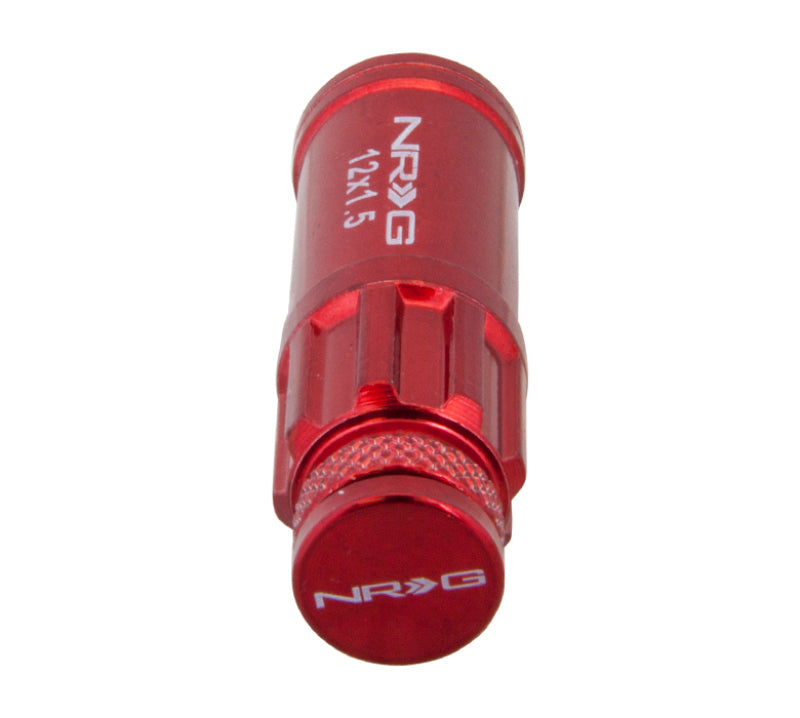 NRG LN-LS700RD-21 700 Series M12 X 1.5 Steel Lug Nut w/Dust Cap Cover Set 21 Pc w/Locks & Lock Socket - Red