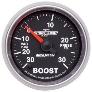 AutoMeter 3659 Autometer Sport-Comp II 52mm Full Sweep Electronic 30 In Hg-Vac/30 PSI Vacuum/Boost Gauge