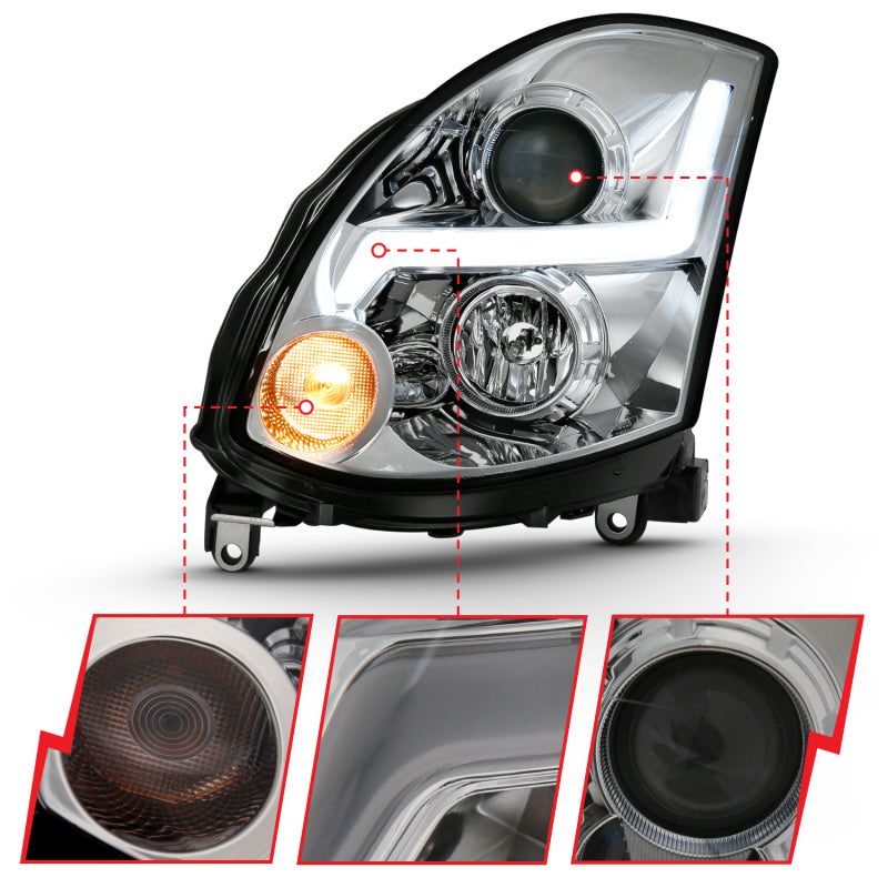 ANZO 121557 2007 fits Infiniti 03-20 G35 Projector Headlight Plank Style Black (HID Compatible, No HID Kit )