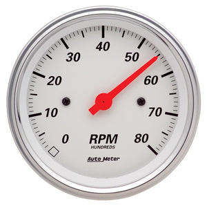 AutoMeter 1390 Autometer Arctic White 3 3/8in 8k RPM In Dash Tachometer