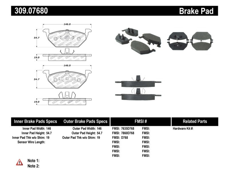 Stoptech 309.0768 Performance Brake Pads