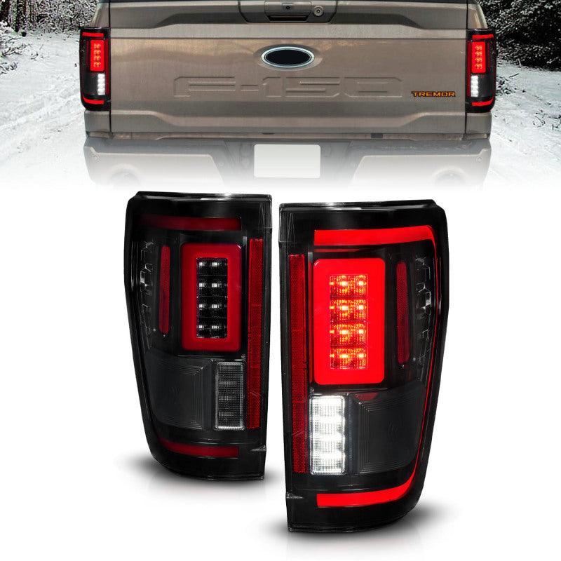 ANZO 311474 fits Ford 21-23 F-150 LED Taillights Seq. Signal w/BLIS Cover - Black Smoke