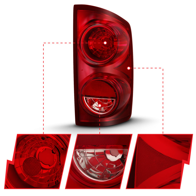 ANZO 311309 2009 fits Dodge 07-20 Ram 1500 Tail Light Red Lens (OE)