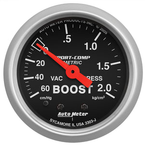 AutoMeter 3303-J Autometer Sport-Comp 52mm 60 cm/Hg-2.0 Kg/Cm2 Mechanical Boost Gauge