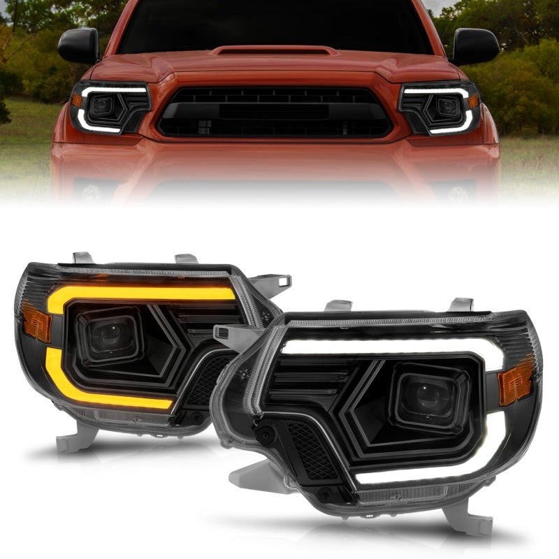 ANZO 111556 fits Toyota 12-15 Tacoma Projector Headlights - w/ Light Bar Switchback Black Housing