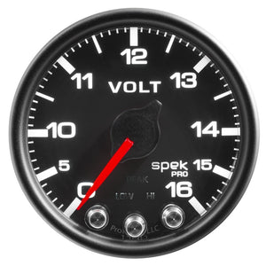 AutoMeter P34432 Autometer Spek-Pro Gauge Voltmeter 2 1/16in 16V Stepper Motor W/Peak & Warn Blk/Blk