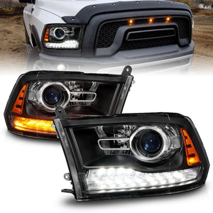 ANZO 111609 09-18 fits Dodge Ram 1500/2500/3500 LED Plank Style Headlights Switchback + Sequential - Matte Black