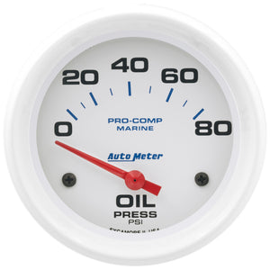 AutoMeter 200747 Autometer Marine White 2-5/8in 80PSI Electric Oil Pressure Gauge