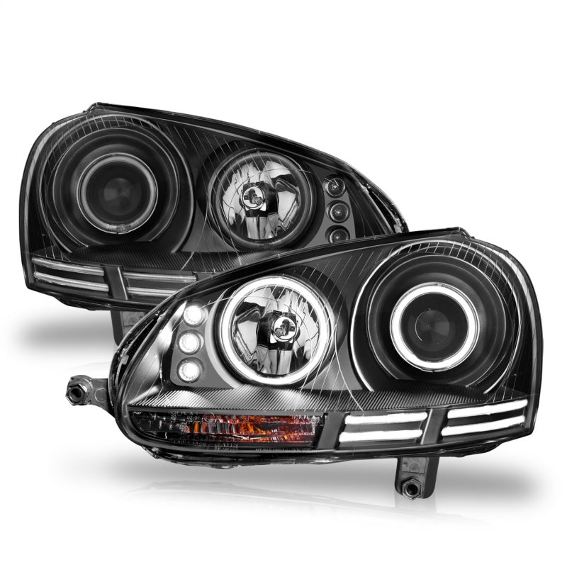 ANZO 121345 2009 fits Volkswagen 06-20 Rabbit Projector Headlights w/ Halo Black (CCFL)