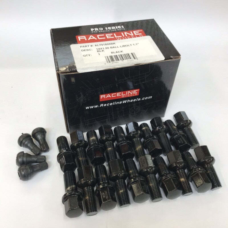 Raceline L791809BK 14x1.50 1.1in Ball Seat Black Lug Bolts