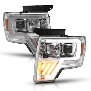 ANZO 111446 2009-2014 Ford F-150 Projector Headlight Chrome Amber