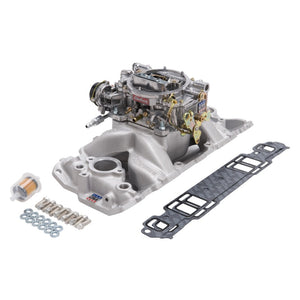 Edelbrock 2020 Manifold And Carb Kit Performer Air-Gap Small Block fits Chevrolet 1957-1986 Natural Finish