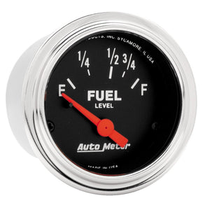 AutoMeter 2515 Autometer Traditional Chrome 52mm Short Sweep Electrical Fuel Level Gauge