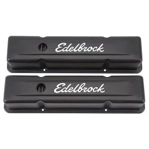 Edelbrock 4643 Valve Cover Signature Series fits Chevrolet 1959-1986 262-400 CI V8 Tall Black