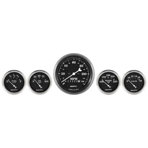 AutoMeter 1740 Auto Meter Gauge Kit 5 pc. 3 3/8in & 2 1/16in Elec. Speedometer Old Tyme Black