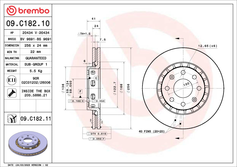 Brembo OE 09.C182.10 09 10 fits Pontiac G3/2009 G3 Wave/05-08 Wave/05-07 Wave5 S