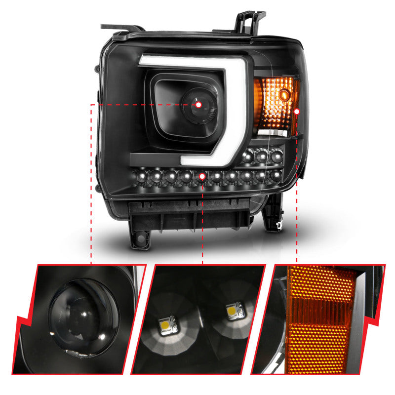 ANZO 111450 2015 Gmc Sierra 1500HD Projector Plank Style Headlight Black W/ Drl