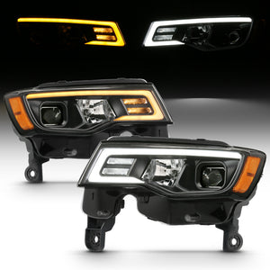 ANZO 111418 2017-2018 fits Jeep Grand Cherokee Projector Headlights w/ Plank Style Switchback - Blk w/ Amber