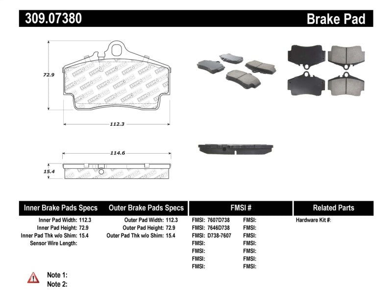 Stoptech 309.0738 Performance 97-04 fits Porsche Boxster / 00-08 Boxster S / 98-08 911 Rear Brake Pads
