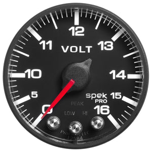 AutoMeter P344328 AutoMeter Gauge Voltmeter 2-1/16in. 16V Stepper Motor W/Peak & Warn Blk/Blk Spek-Pro