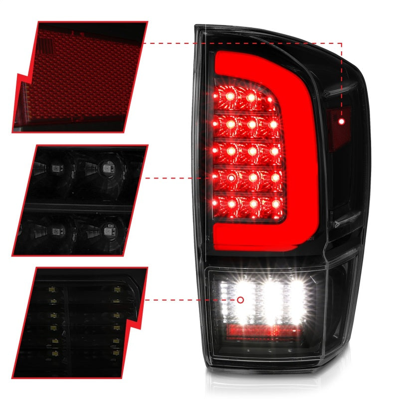 ANZO 311401 fits Toyota 16-21 Tacoma LED Tail Lights - w/ Light Bar Sequential Black Housing & Smoke Lens