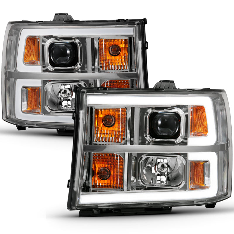 ANZO 111483 2013 Gmc Sierra 1500 Projector Headlight Plank Style Chrome w/ Clear Lens Amber